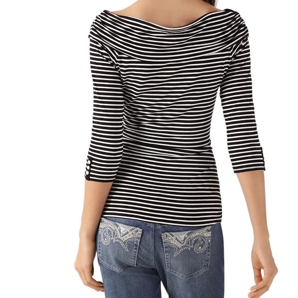 WHBM 3/4 Sleeve off the Shoulder Stripe Top - Picture 2 of 11